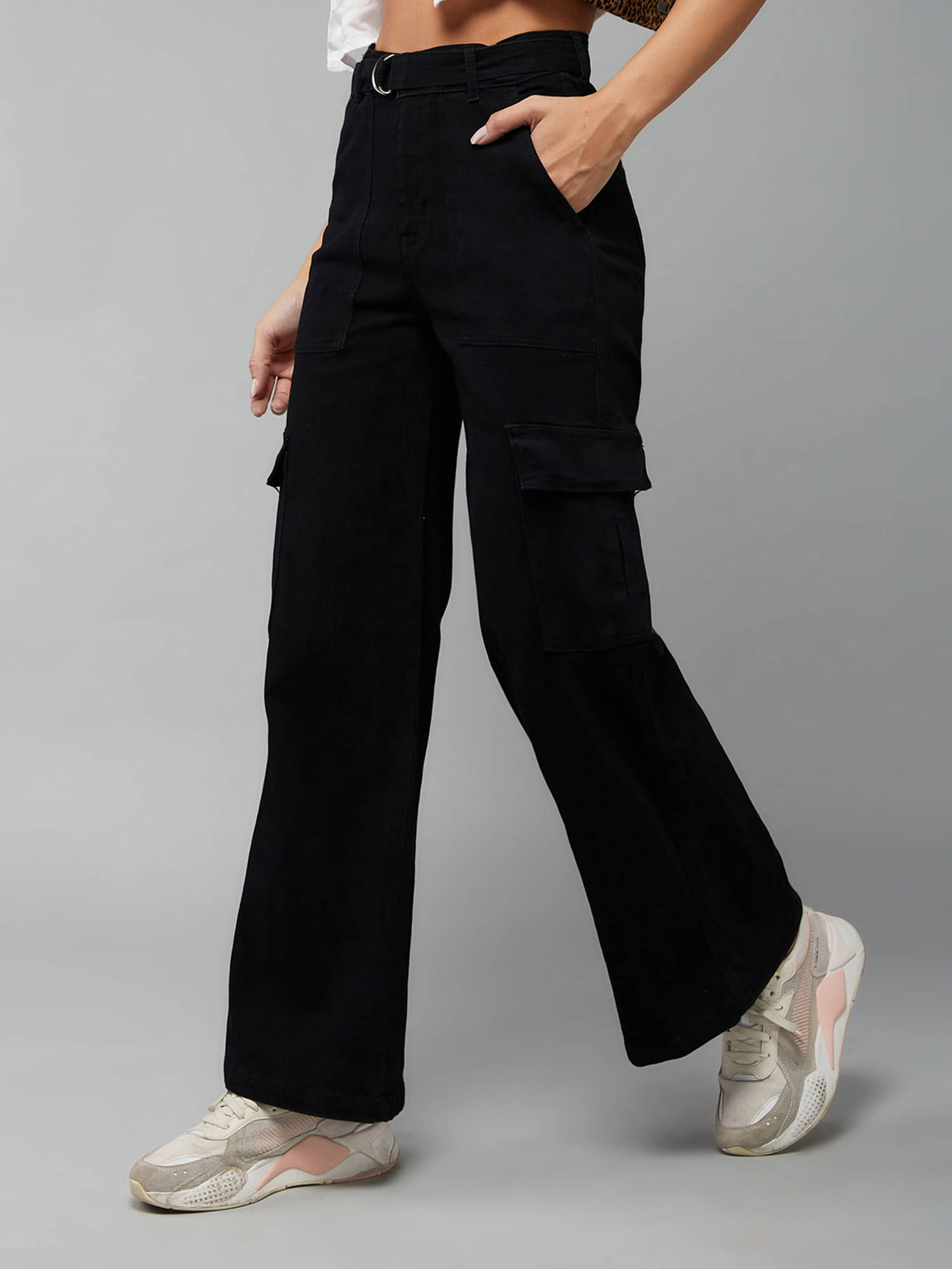     			Dolce Crudo Women's Wide Leg High-Rise Jeans ( Black )