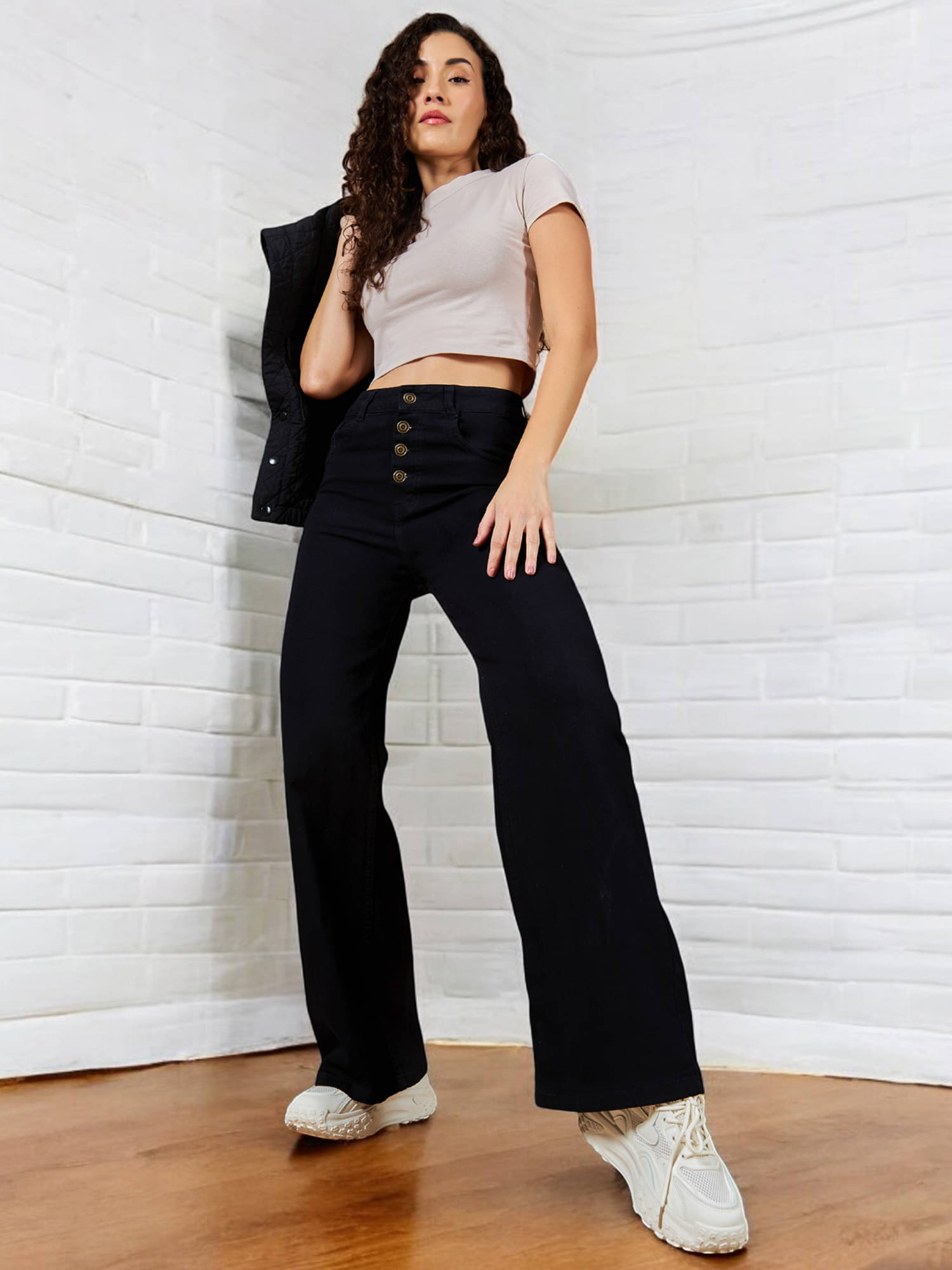     			Dolce Crudo Women's Wide Leg High-Rise Jeans ( Black )