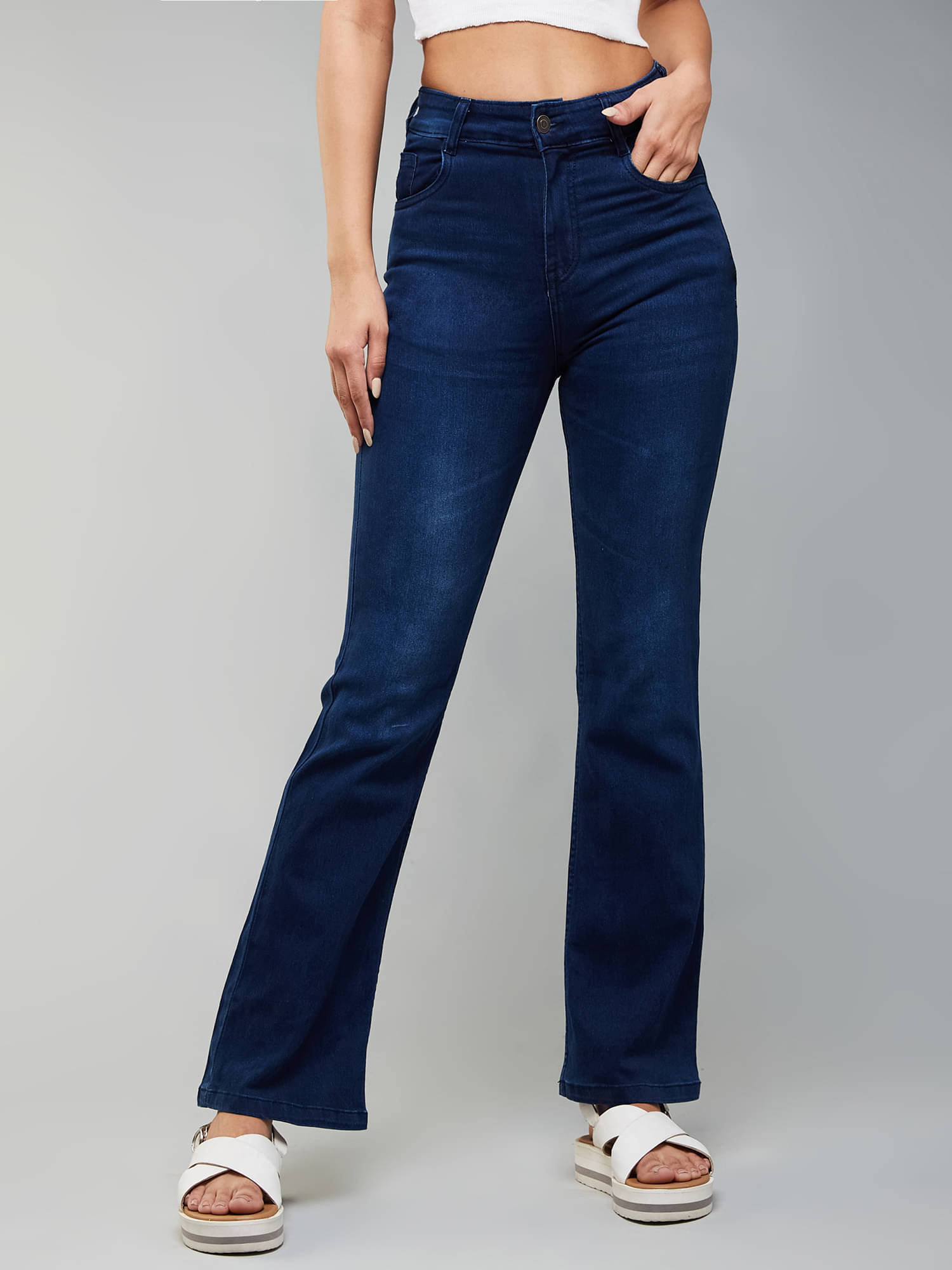    			Dolce Crudo Women's Wide Leg Mid-Rise Jeans ( Blue )