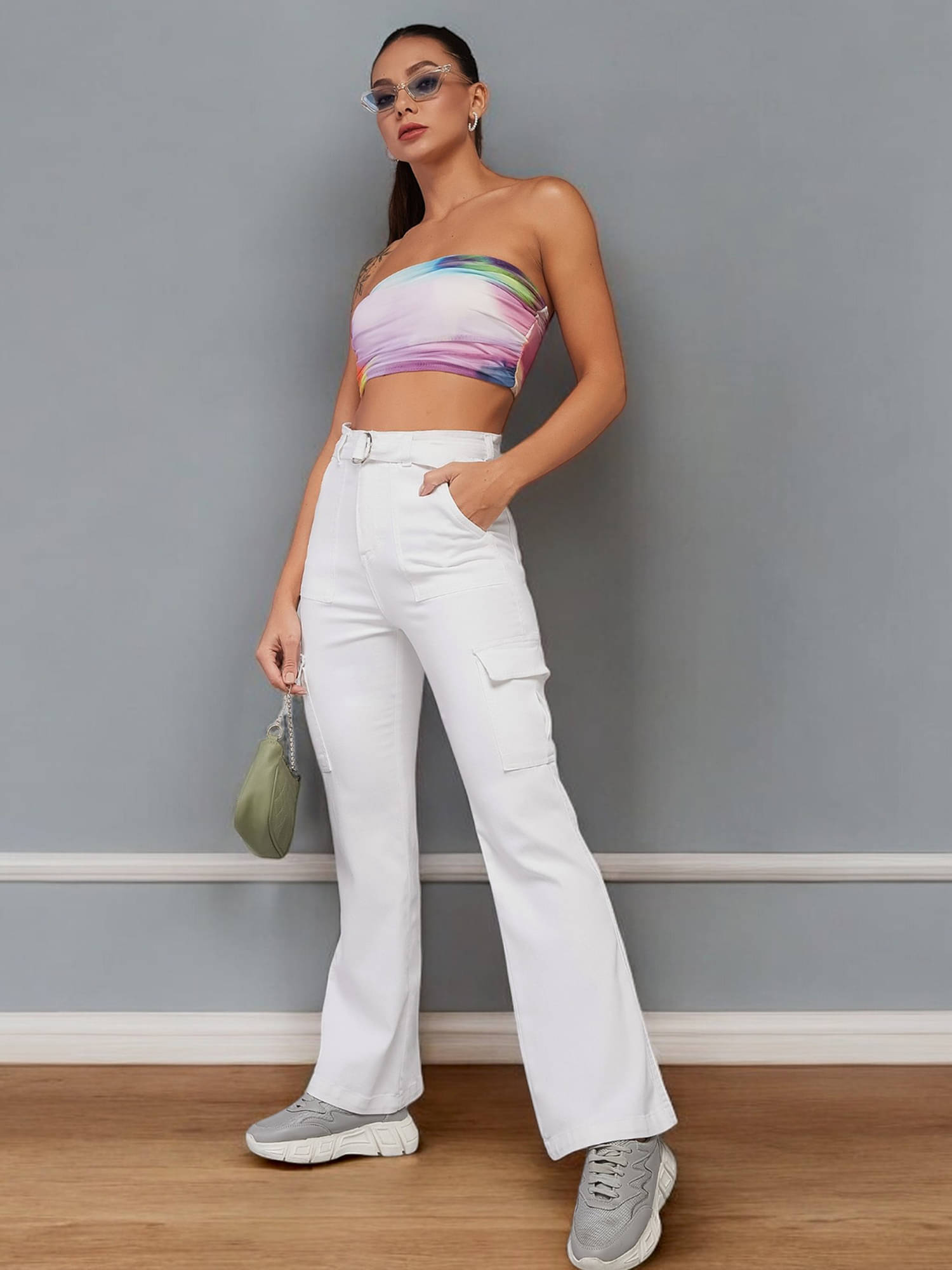     			Dolce Crudo Women's Wide Leg High-Rise Jeans ( White )