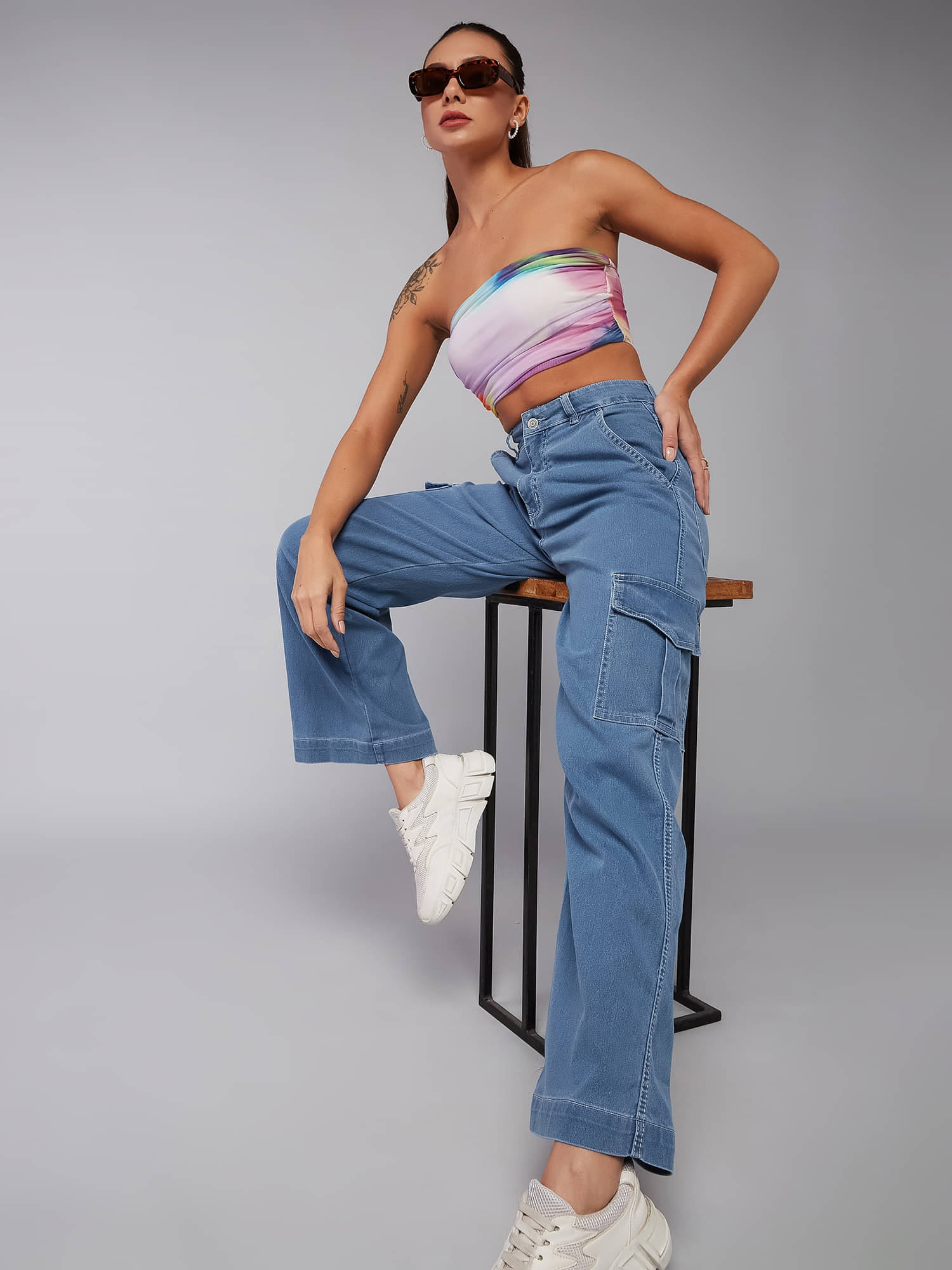     			Dolce Crudo Women's Wide Leg High-Rise Jeans ( Blue )