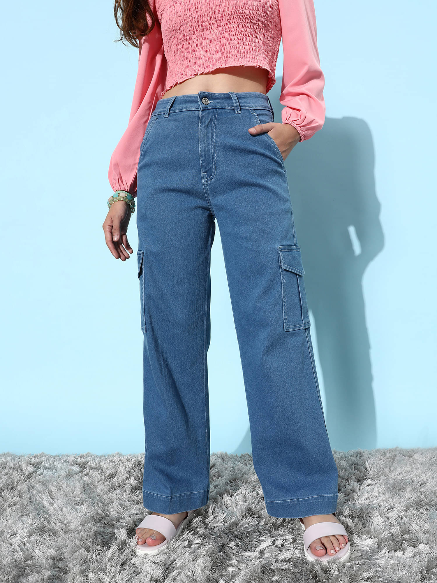     			Dolce Crudo Women's Wide Leg High-Rise Jeans ( Blue )
