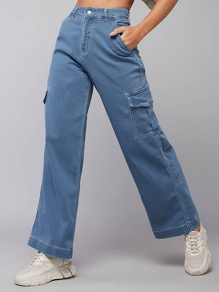 Dolce Crudo Women's Wide Leg High-Rise Jeans Blue