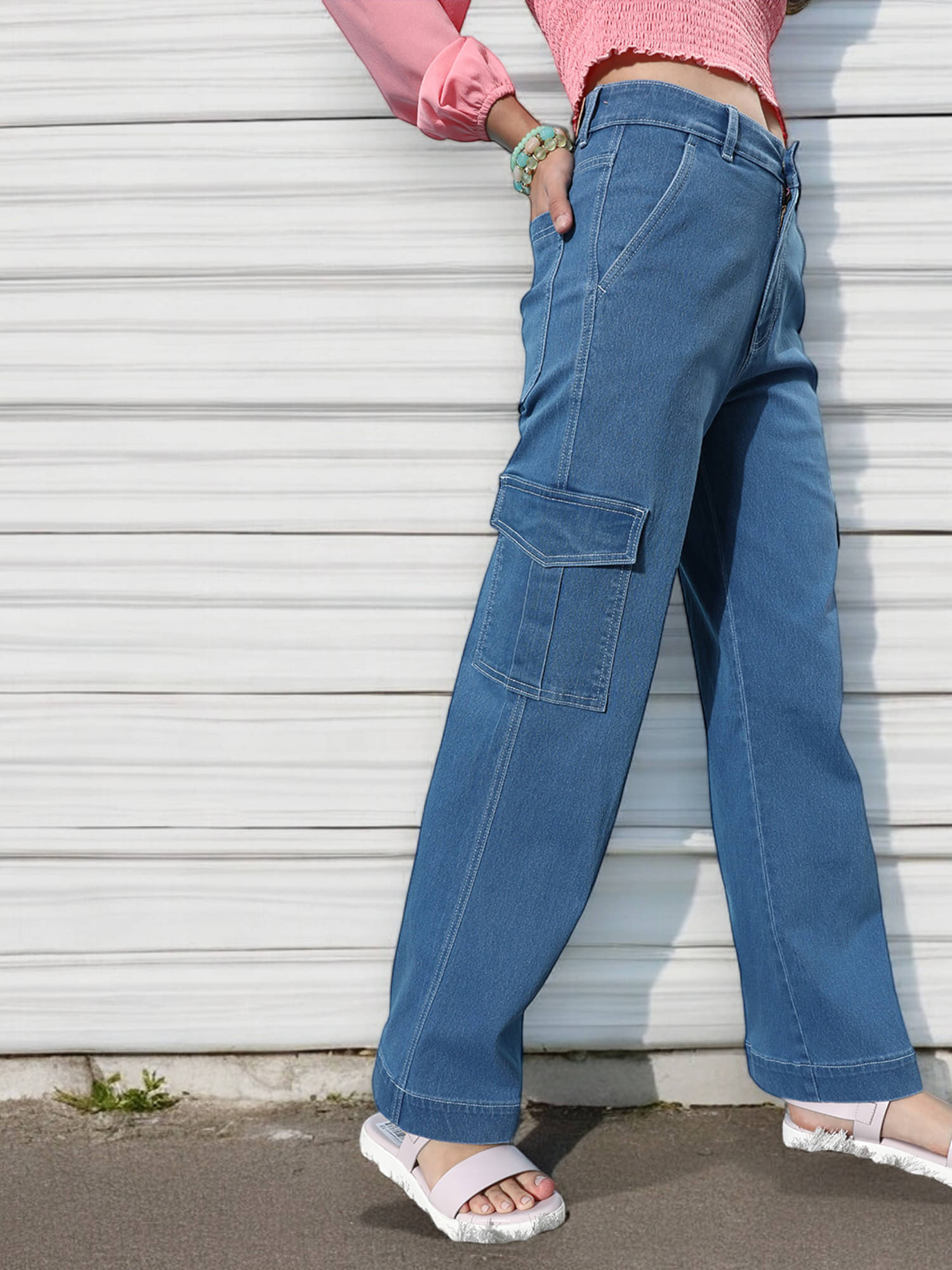     			Dolce Crudo Women's Wide Leg High-Rise Jeans ( Light Blue )