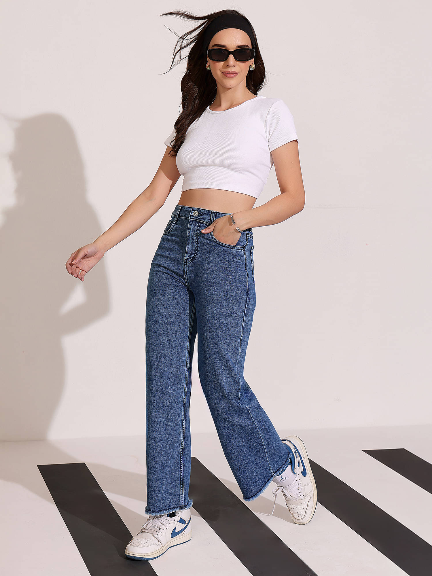     			Dolce Crudo Women's Wide Leg High-Rise Jeans ( Blue )