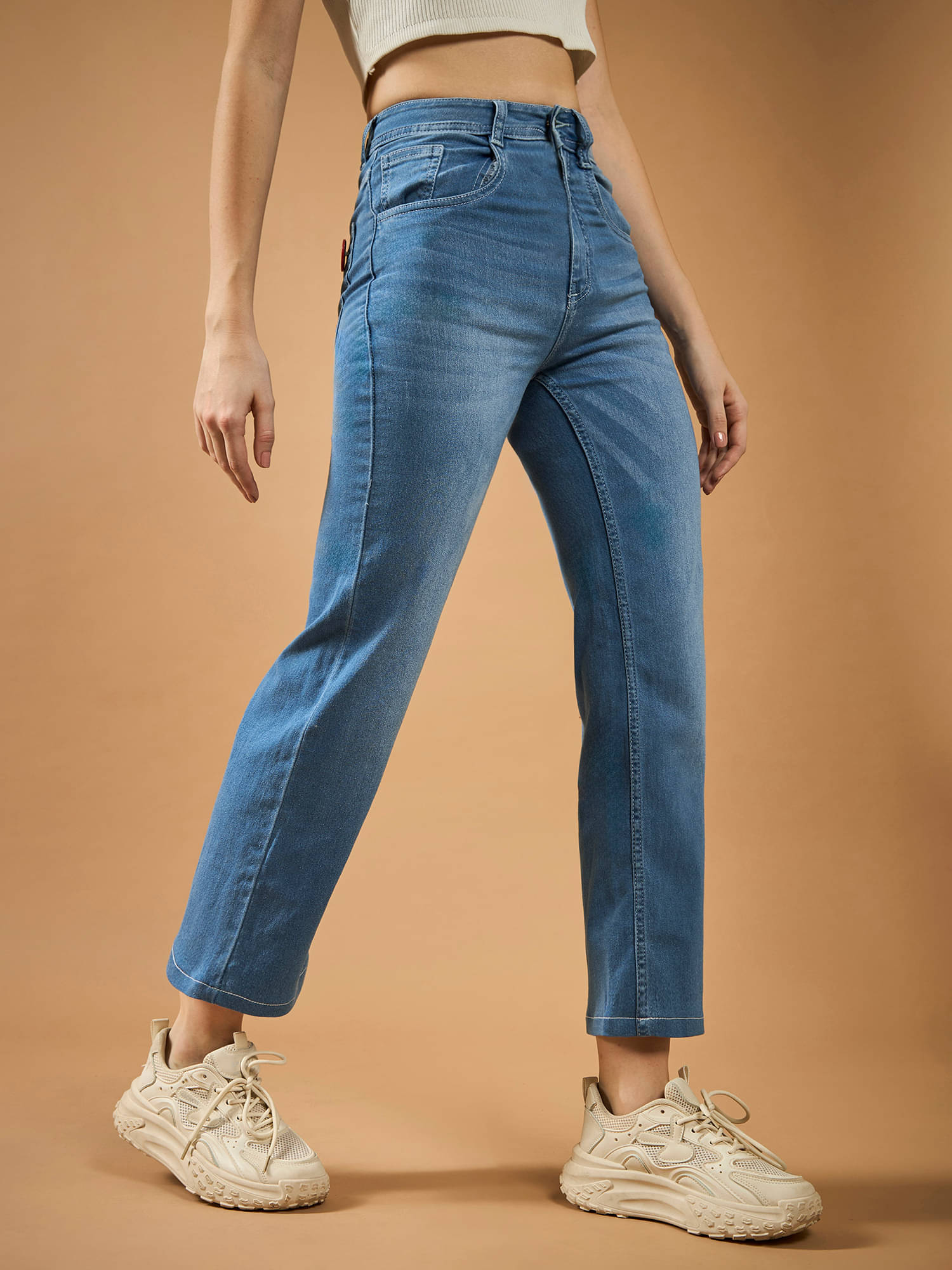     			Dolce Crudo Women's Wide Leg Mid-Rise Jeans ( Ice Blue )