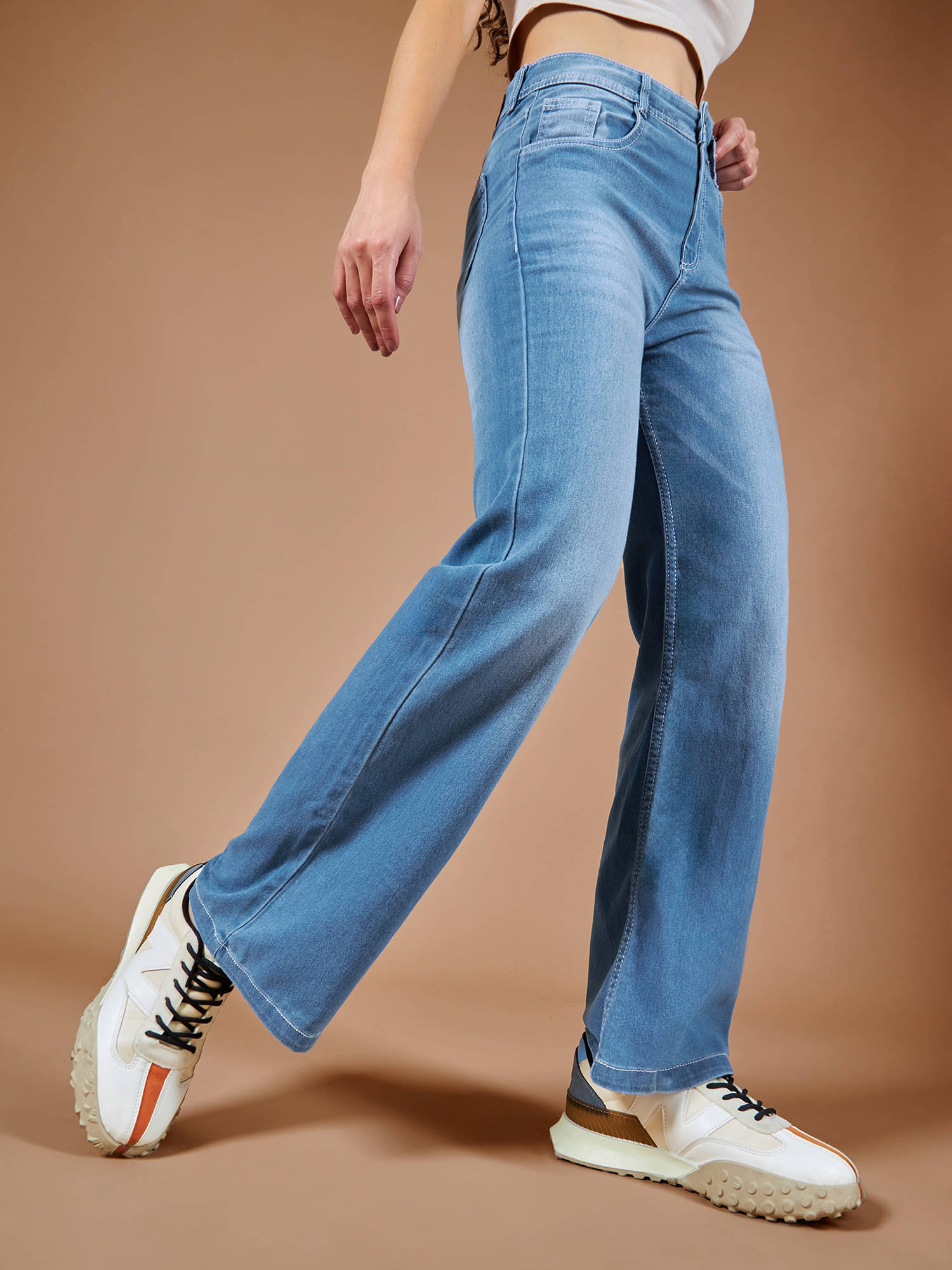     			Dolce Crudo Women's Wide Leg Mid-Rise Jeans ( Blue )