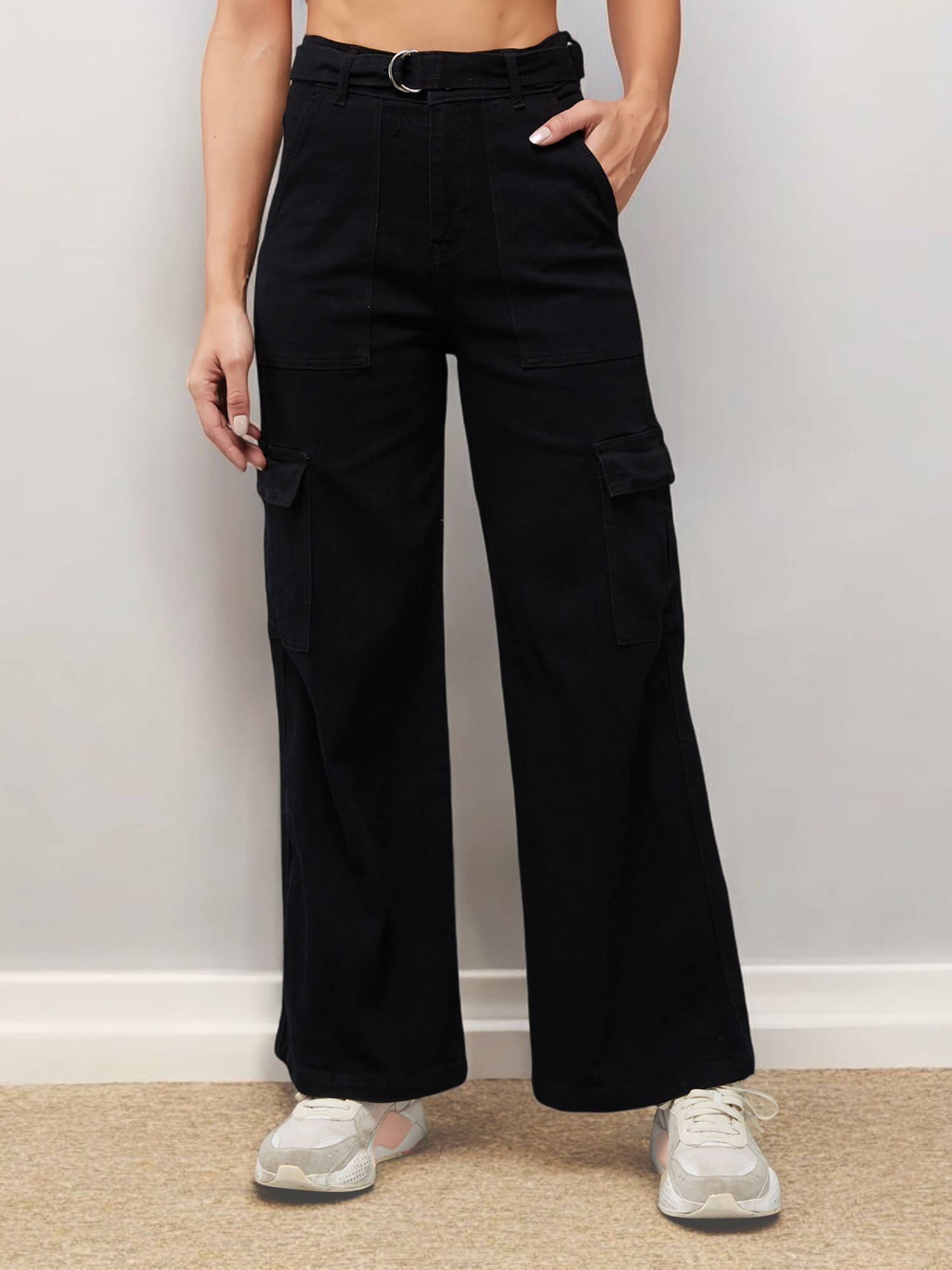     			Dolce Crudo Women's Wide Leg High-Rise Jeans ( Black )