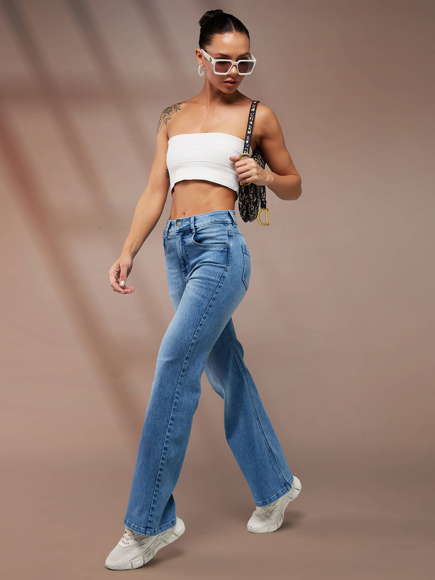     			Dolce Crudo Women's Wide Leg High-Rise Jeans ( Light Blue )