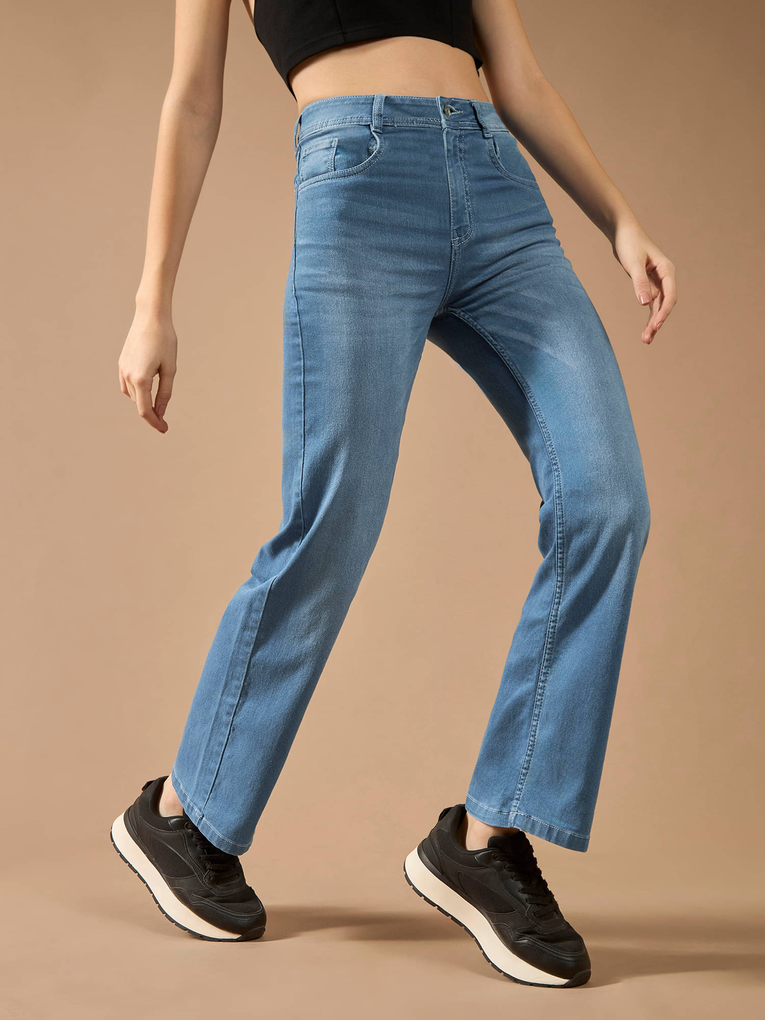     			Dolce Crudo Women's Wide Leg Mid-Rise Jeans ( Blue )