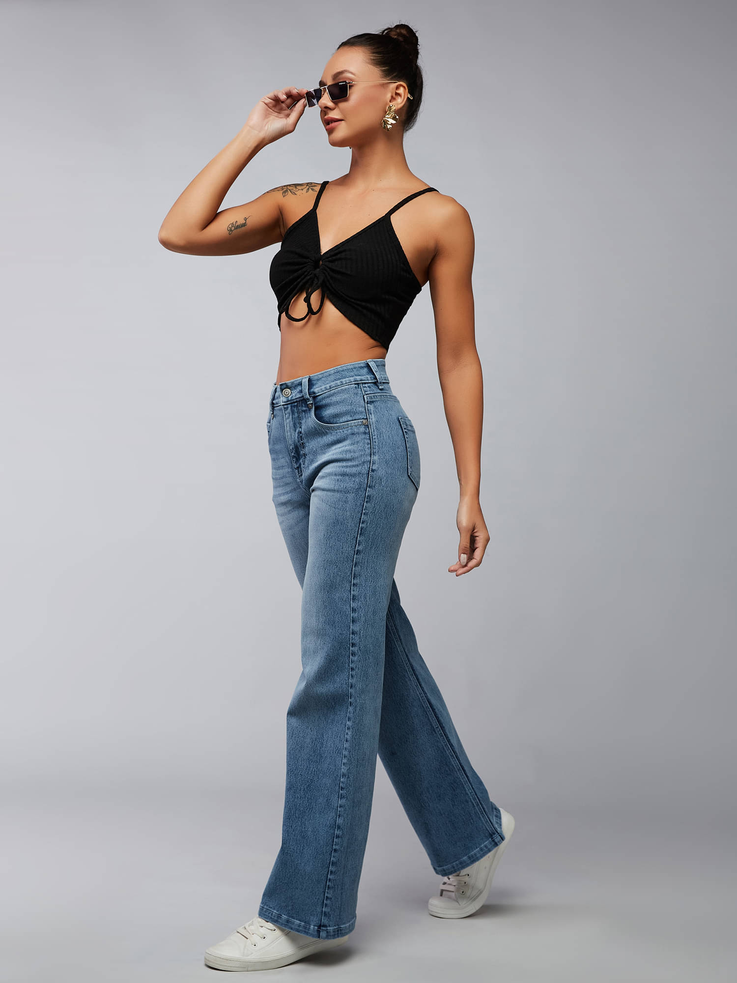     			Dolce Crudo Women's Wide Leg High-Rise Jeans ( Light Blue )