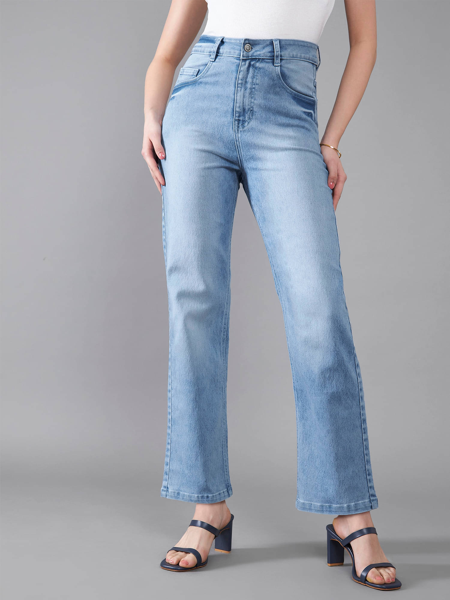     			Dolce Crudo Women's Wide Leg High-Rise Jeans ( Blue )