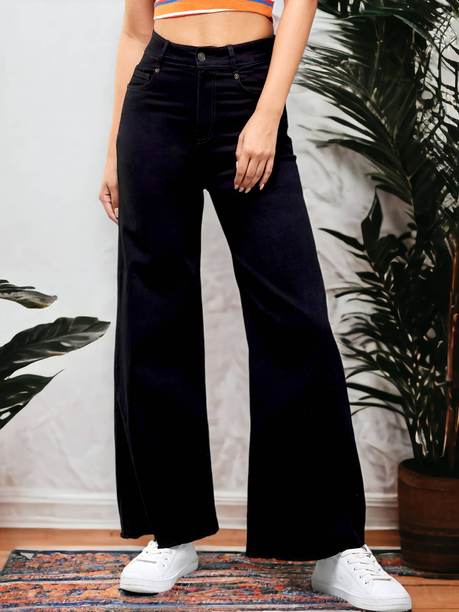     			Dolce Crudo Women's Wide Leg High-Rise Jeans ( Black )
