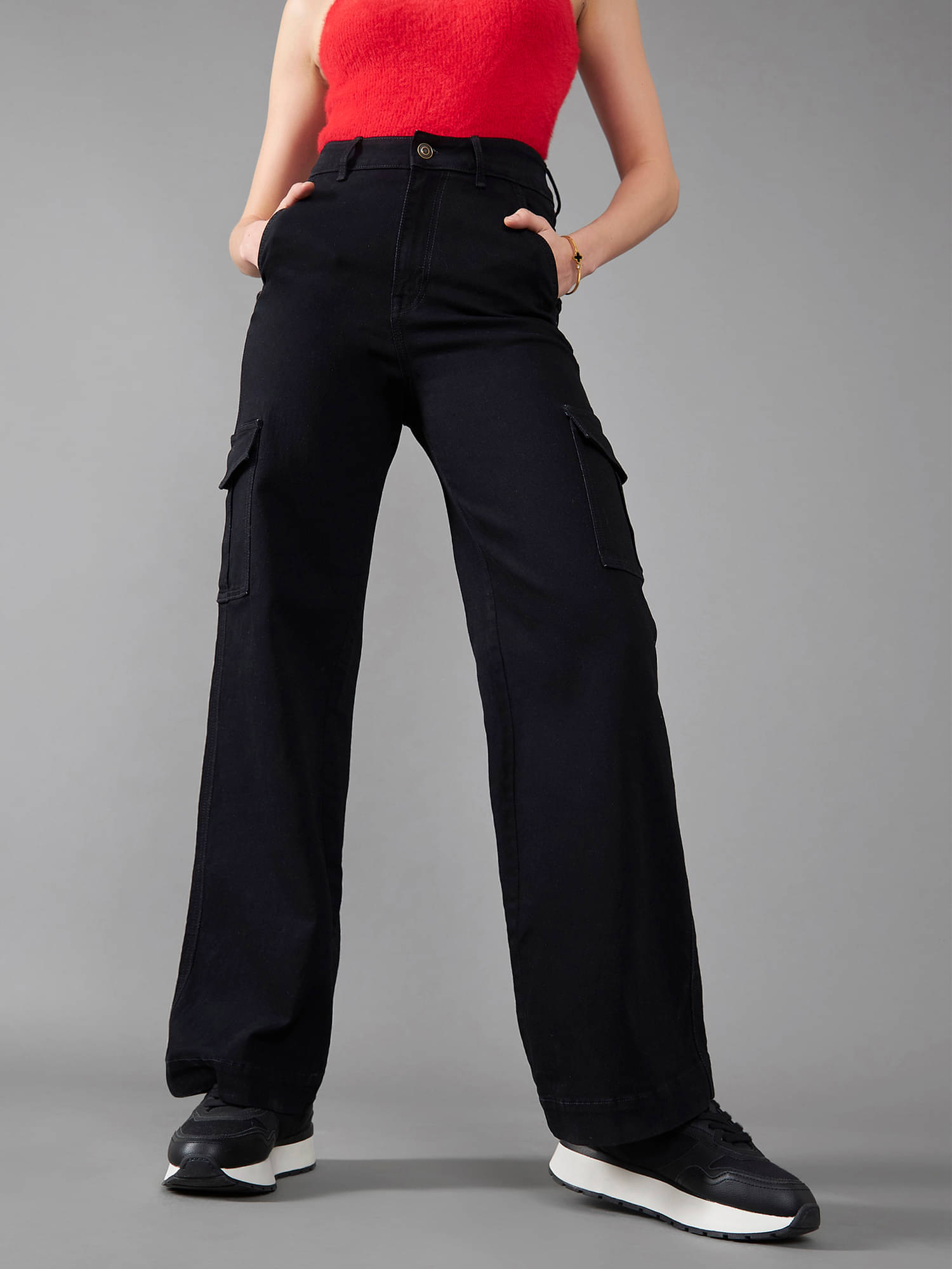     			Dolce Crudo Women's Wide Leg High-Rise Jeans ( Black )