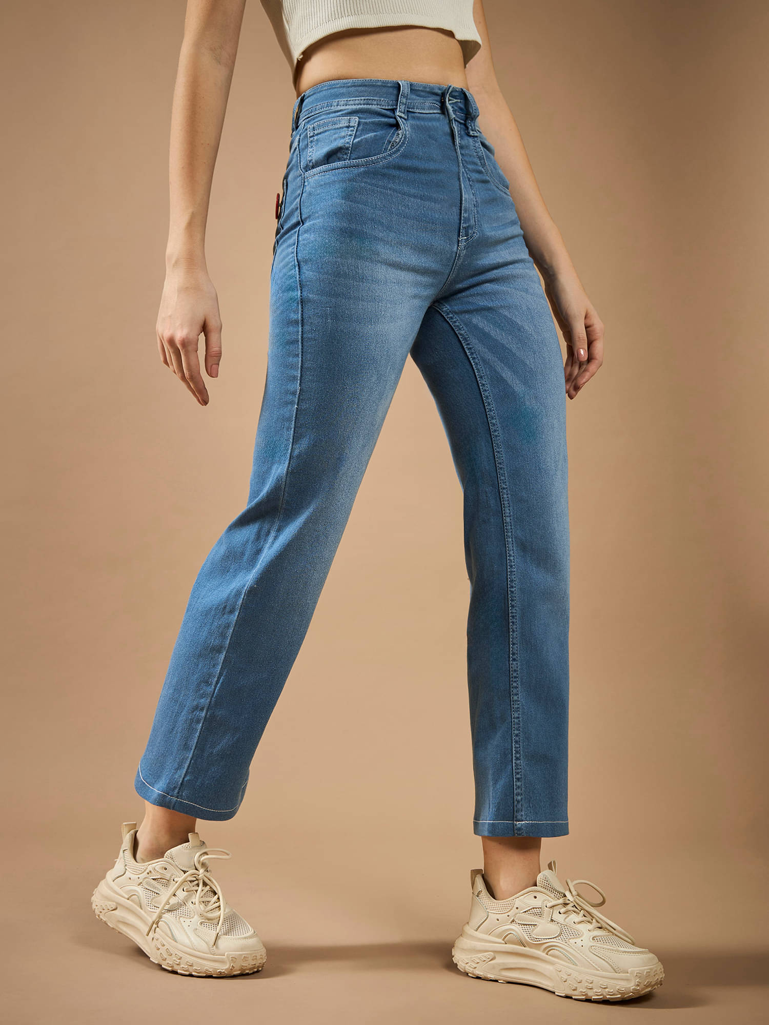     			Dolce Crudo Women's Wide Leg Mid-Rise Jeans ( Blue )