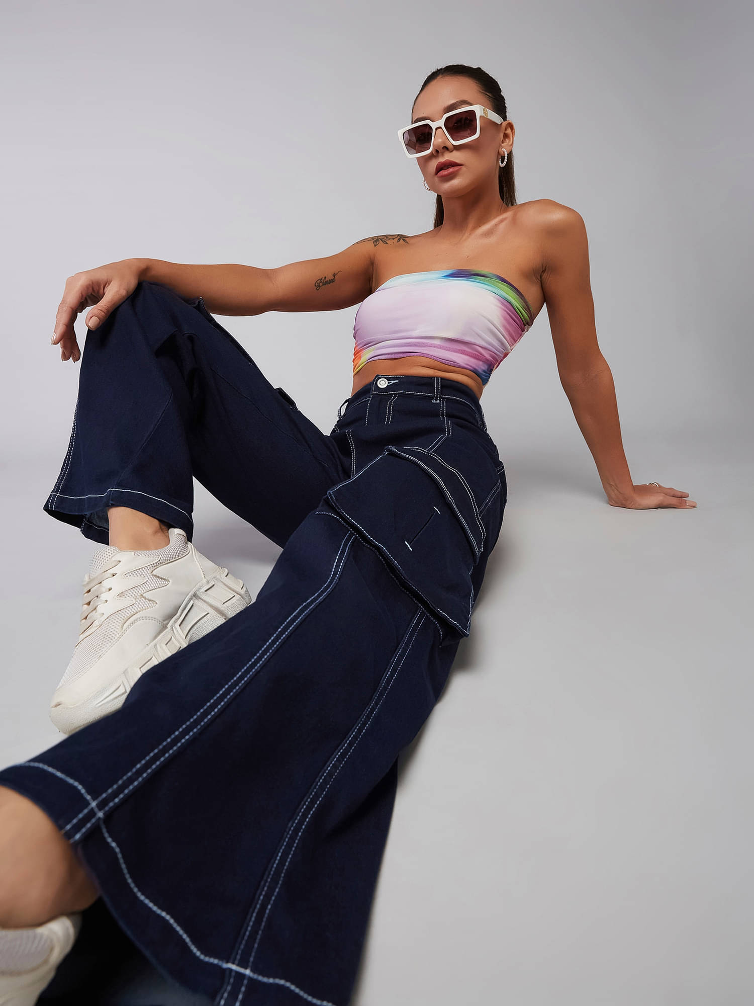     			Dolce Crudo Women's Wide Leg High-Rise Jeans ( Dark Blue )