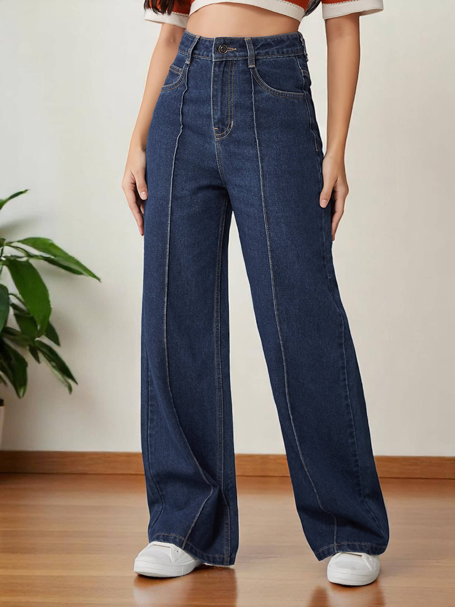     			Dolce Crudo Women's Wide Leg High-Rise Jeans ( Navy )