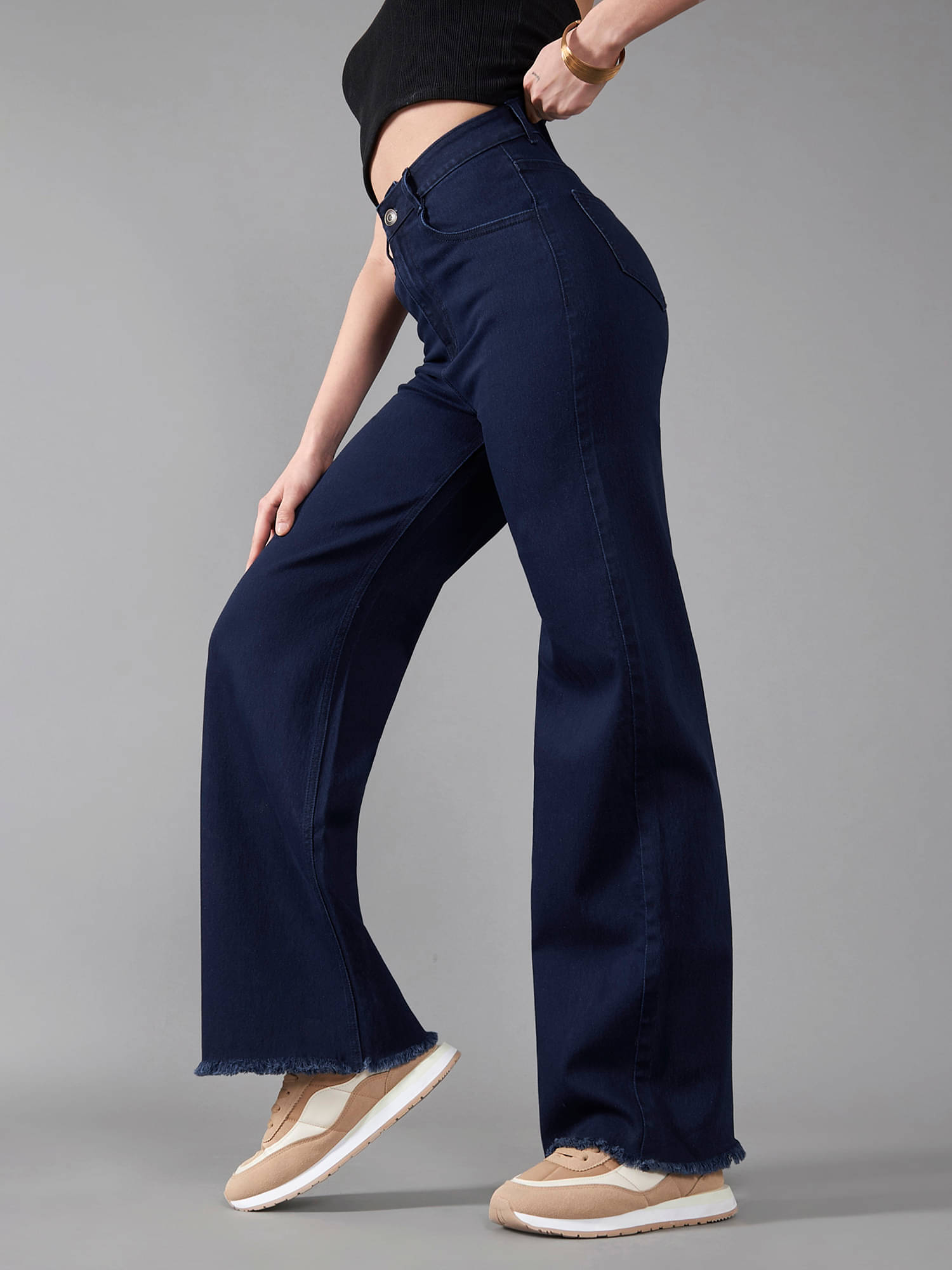     			Dolce Crudo Women's Wide Leg High-Rise Jeans ( Blue )