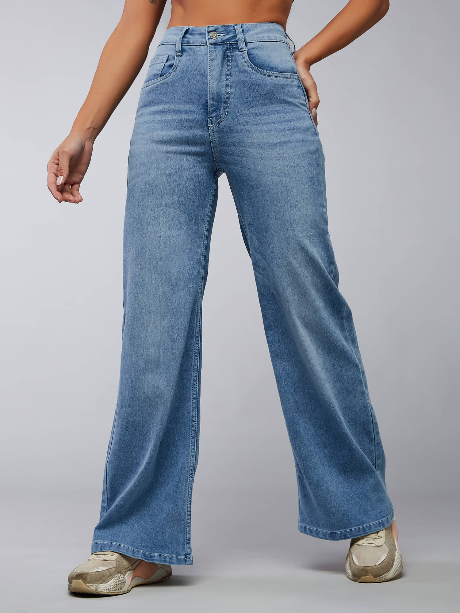     			Dolce Crudo Women's Wide Leg High-Rise Jeans ( Light Blue )