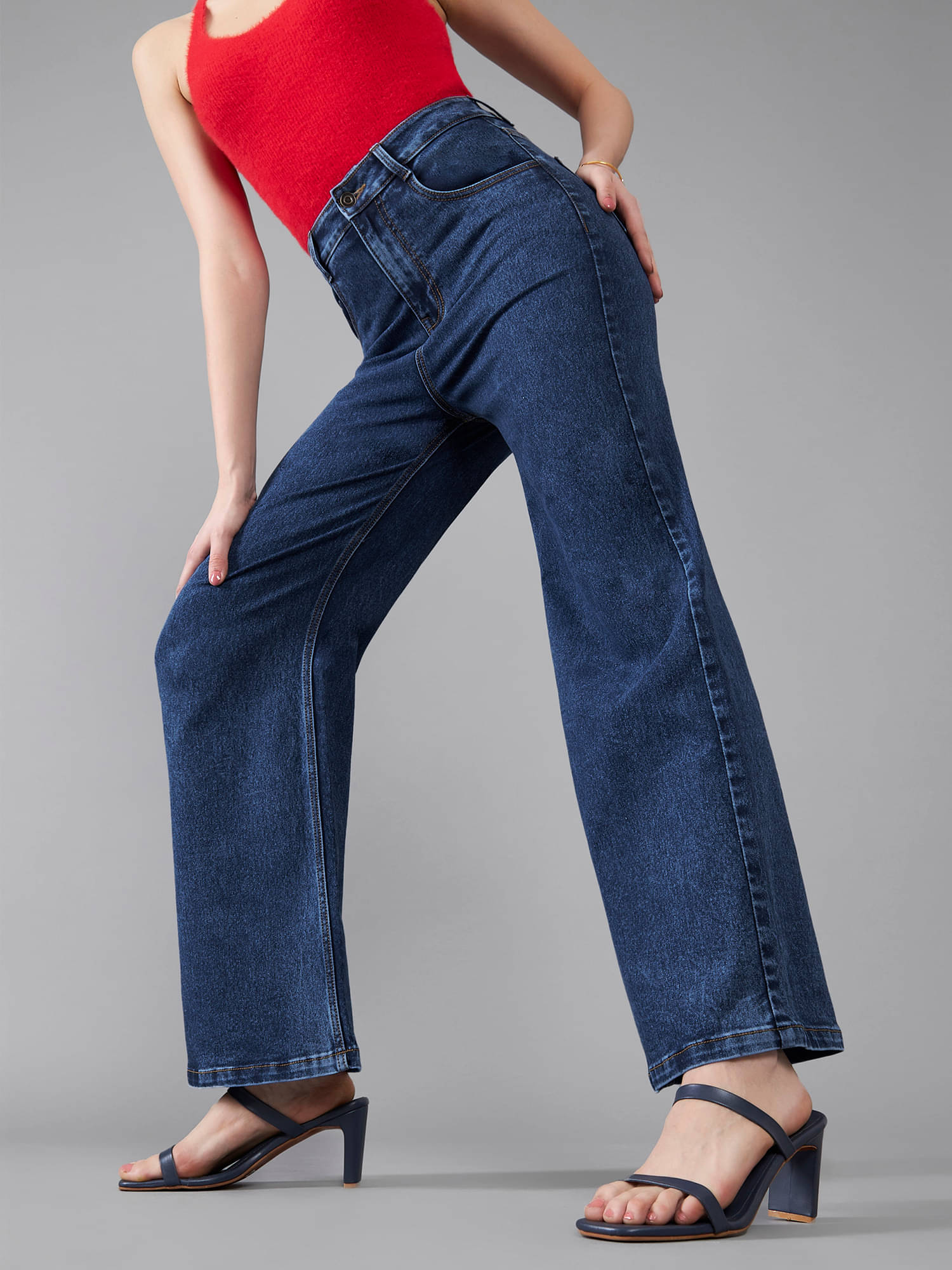     			Dolce Crudo Women's Wide Leg High-Rise Jeans ( Blue )