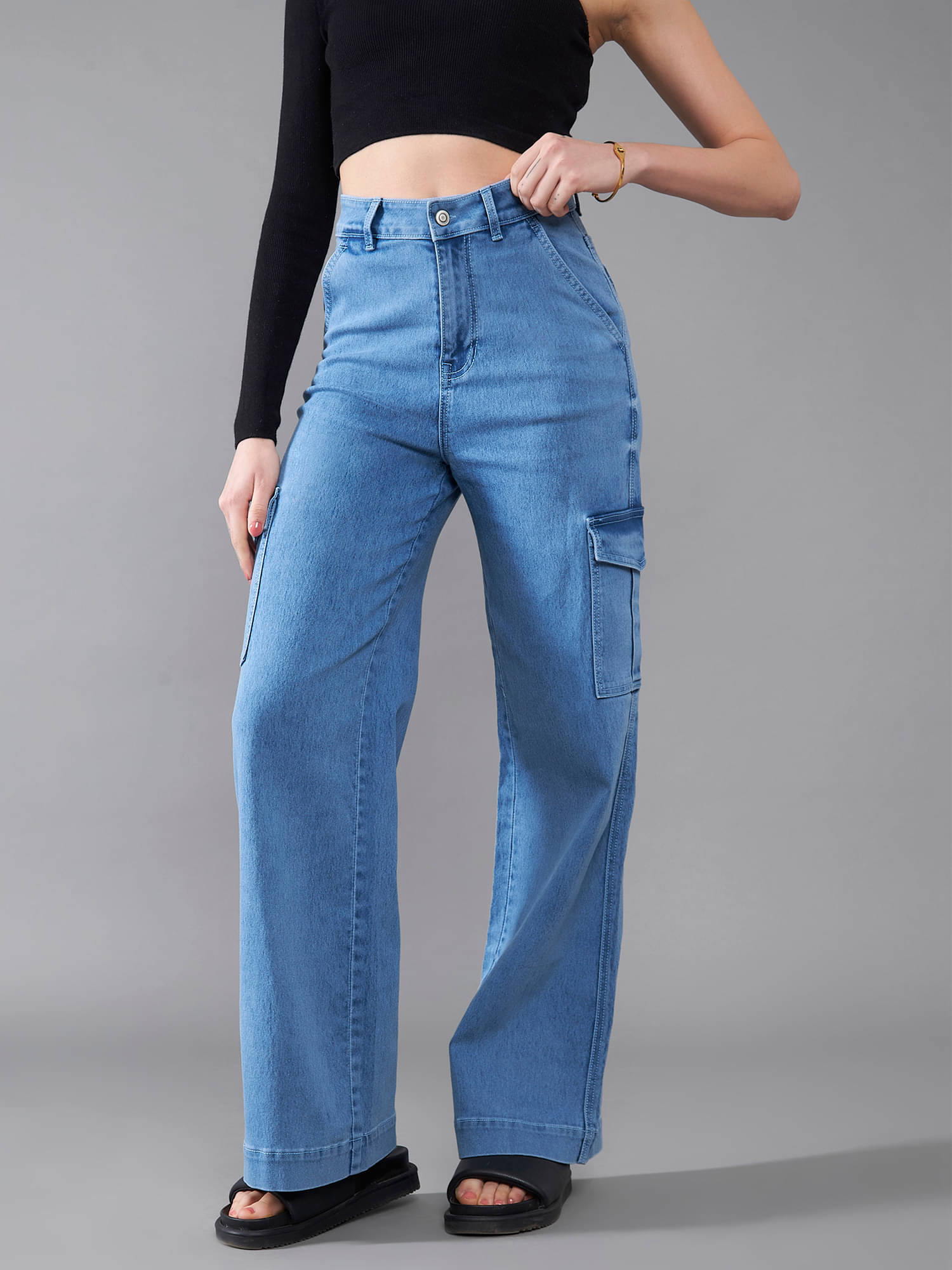     			Dolce Crudo Women's Wide Leg High-Rise Jeans ( Blue )