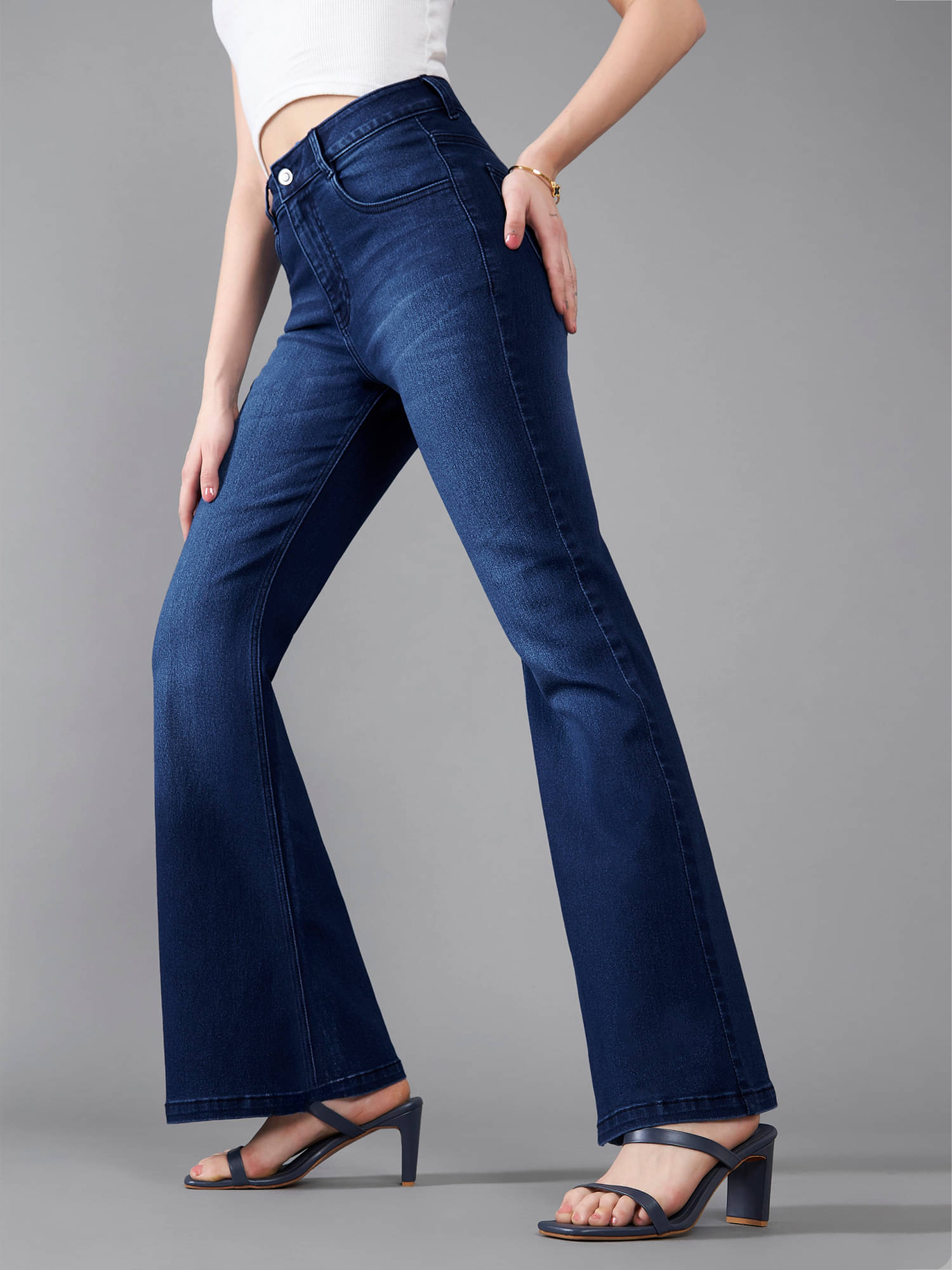     			Dolce Crudo Women's Wide Leg High-Rise Jeans ( Blue )