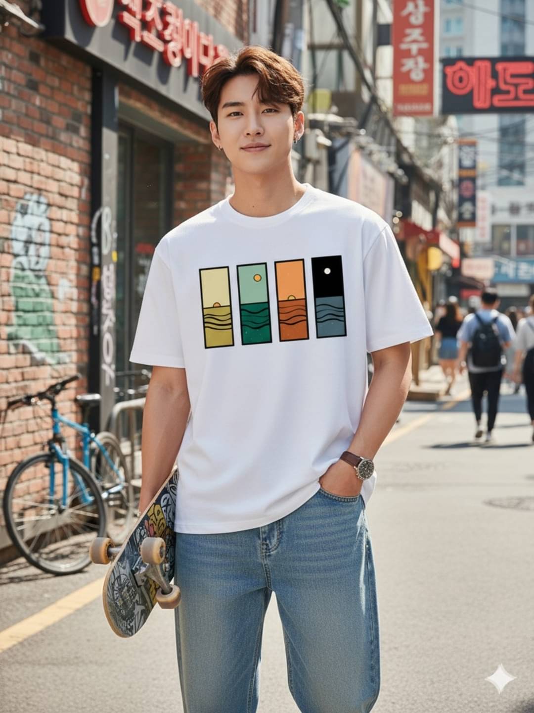     			ELBATROSS Men Cotton Blend Oversized Fit Printed T-Shirt ( White )