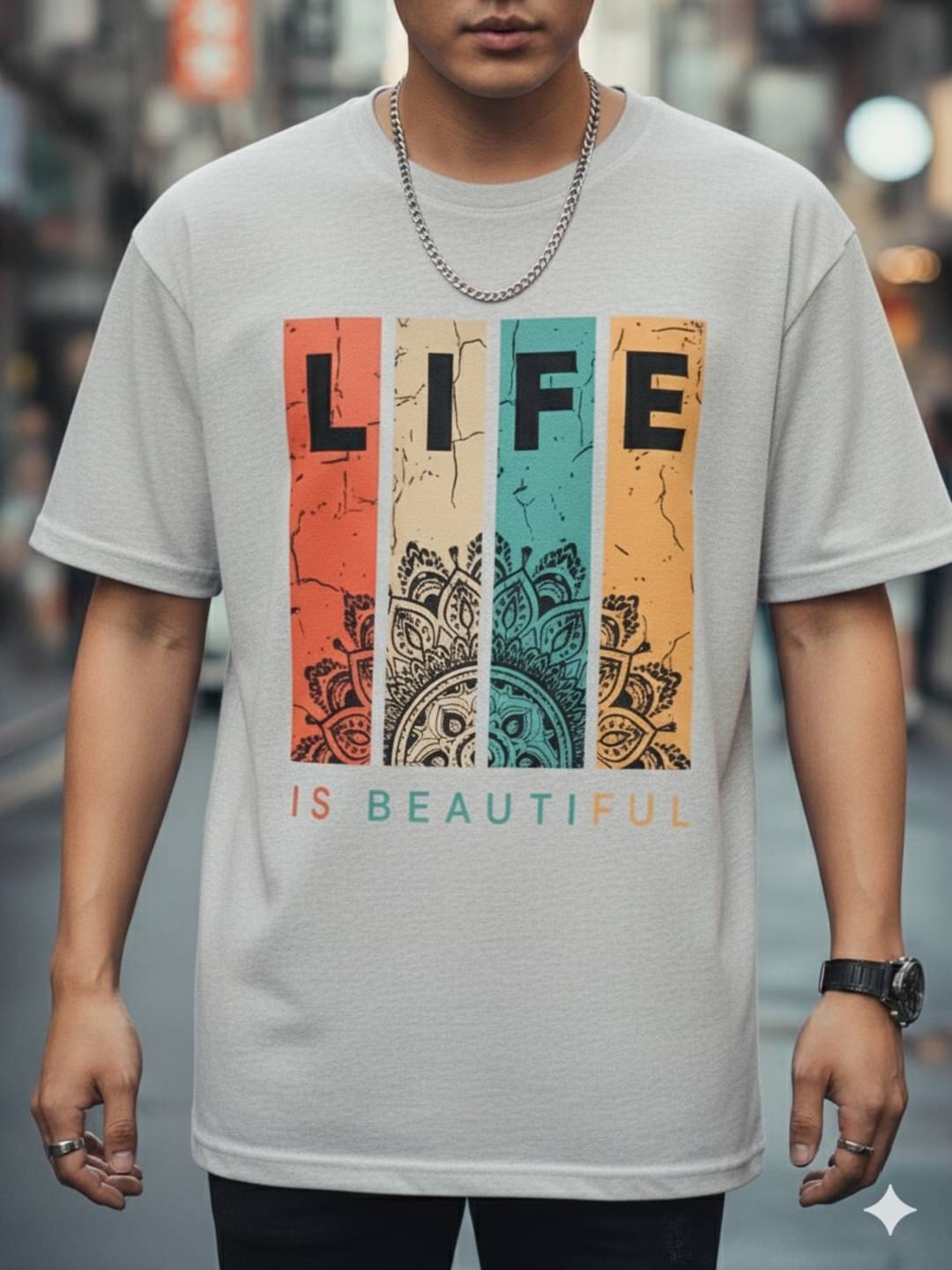     			ELBATROSS Men Cotton Blend Oversized Fit Printed T-Shirt ( Grey )