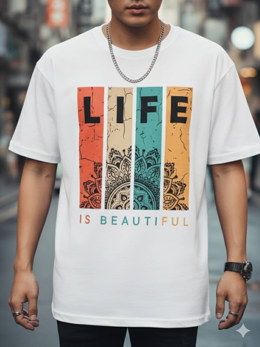     			ELBATROSS Men Cotton Blend Oversized Fit Printed T-Shirt ( White )