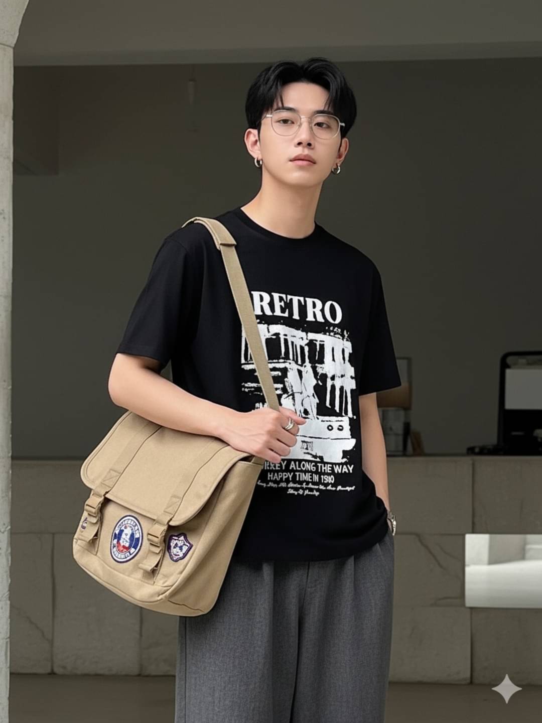     			ELBATROSS Men Cotton Blend Oversized Fit Printed T-Shirt ( Black )