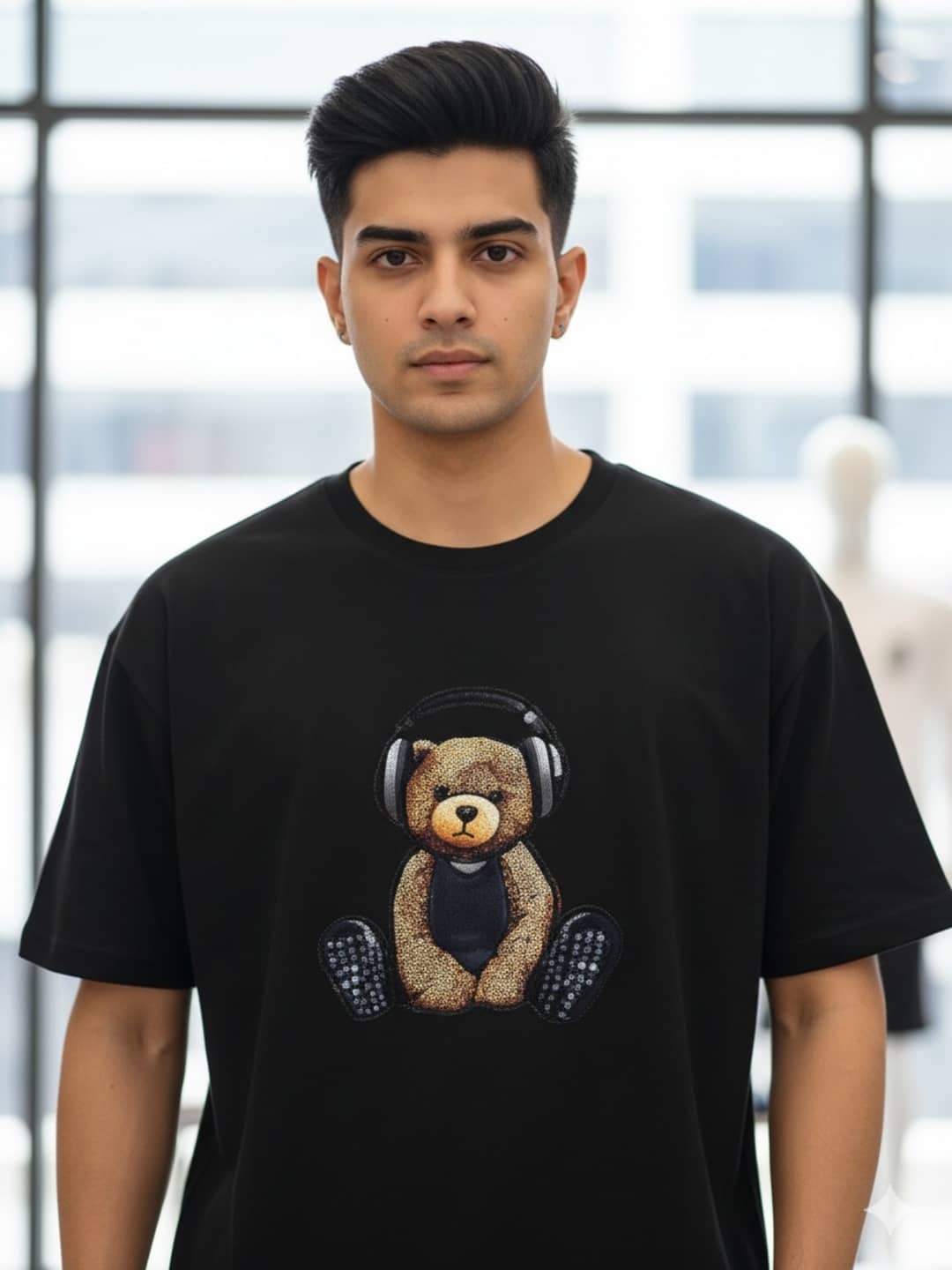 ELBATROSS Men Cotton Blend Oversized Fit Printed T-Shirt ( Black )