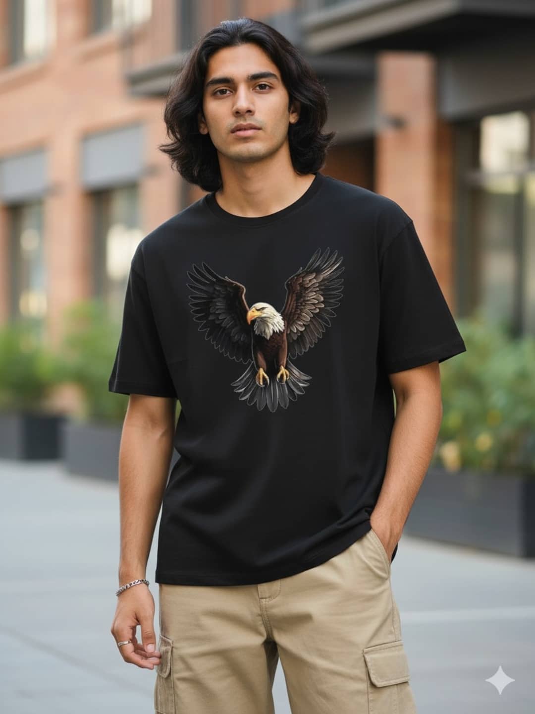 ELBATROSS Men Cotton Blend Oversized Fit Printed T-Shirt ( Black )