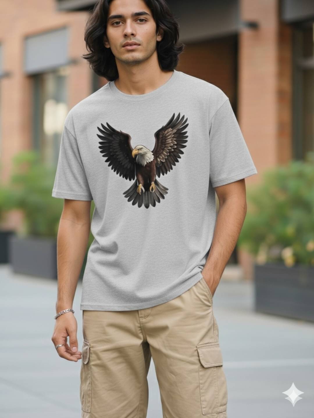     			ELBATROSS Men Cotton Blend Oversized Fit Printed T-Shirt ( Grey )
