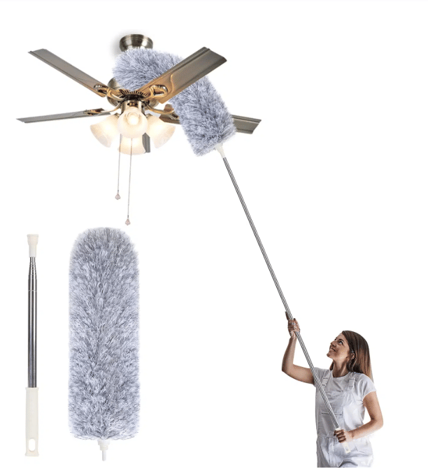     			Fan Cleaner Duster Long Handle Microfiber Feather Fan Ceiling Duster for Dust Cleaning with extendable Pole 100 Inch with Anti Scratch Bendable Brush for Cleaning High roof Cobweb Stick