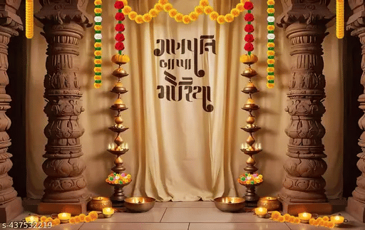     			Festive Backdrop Decorative Curtain Cloth For decoration wedding Ganesh Mandam Decoration  (5x5 ft)