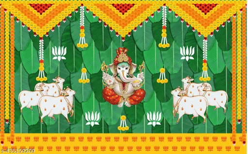     			Festive Backdrop Decorative Curtain Cloth For katha Pooja  Ganesh Chaturthi   (5x5 ft)