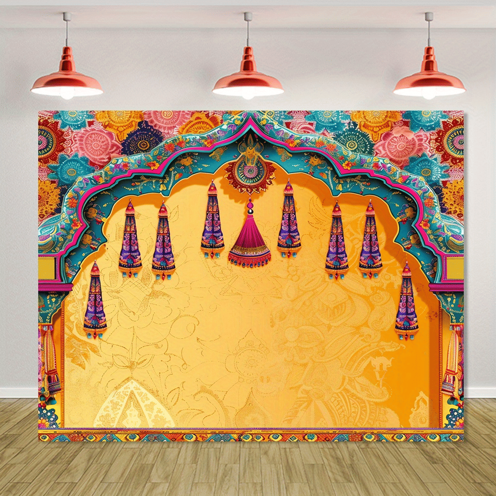 Festive Backdrop Decorative Curtain For Diwali Laxmi Ganesh Pooja Festival Backdrop Cloth (7x5 ft) Festive Backdrop Decorative Curtain For Diwali Laxmi Ganesh Pooja Festival Backdrop Cloth (7x5 ft)