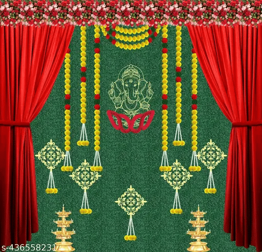     			Festive Backdrop Ganesh Ganpati Decorative Curtain For Durga Pooja Festival Backdrop Cloth  (5x5 ft)