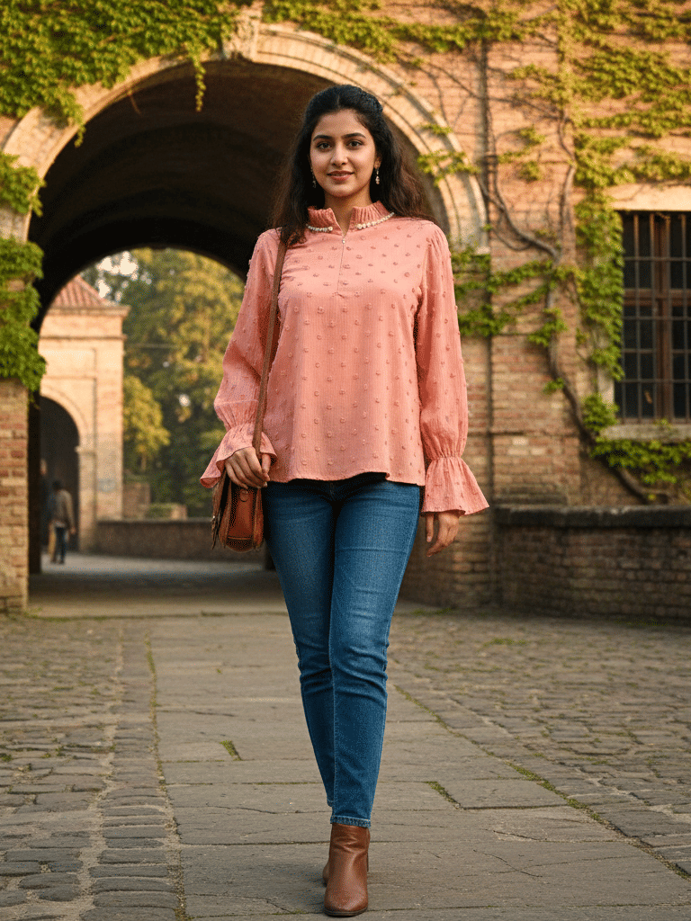 Flavia Creation Women's Cotton Regular Top ( Pink ) Flavia Creation Women's Cotton Regular Top ( Pink )