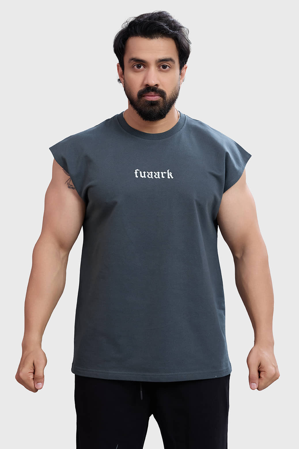 Fuaark Charcoal Cotton Oversized Fit Men's Tanks ( Pack of 1 )