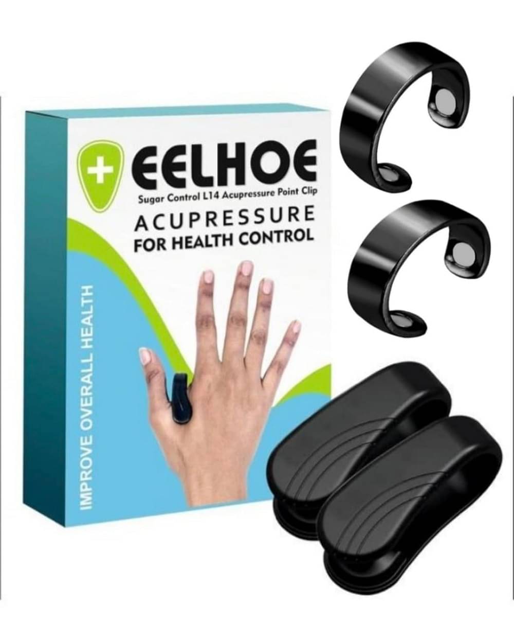     			GATIMAN Sugar 2 Clip+ 2 Ring Sugar Control LI4 Acupressure Point Clip Massager | Headache, Migraine &Tension Relief | Light Weight Headache Relief &Tension Relief - Black