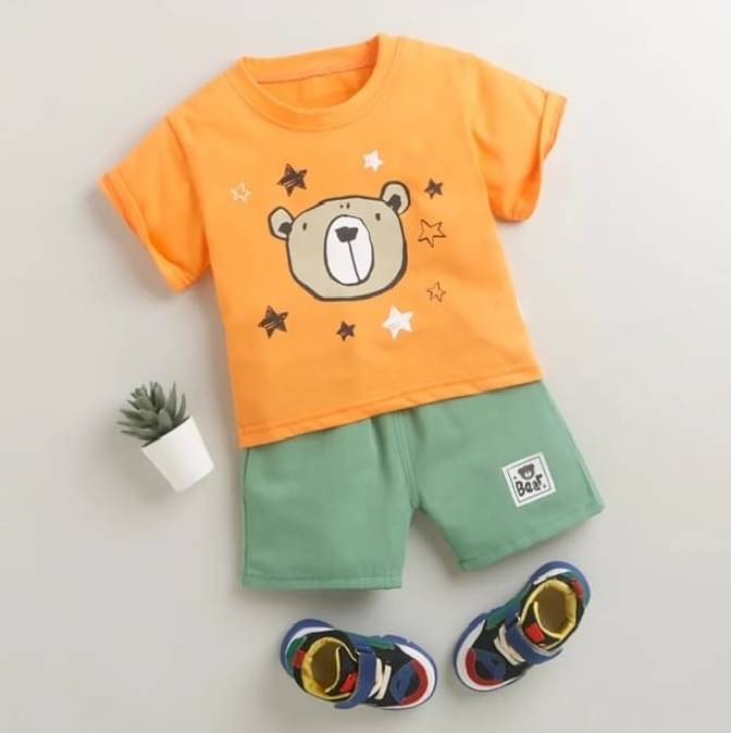     			Generic Pack of 1 Baby Boys Cotton Blend T-Shirt & Shorts Set ( Orange )