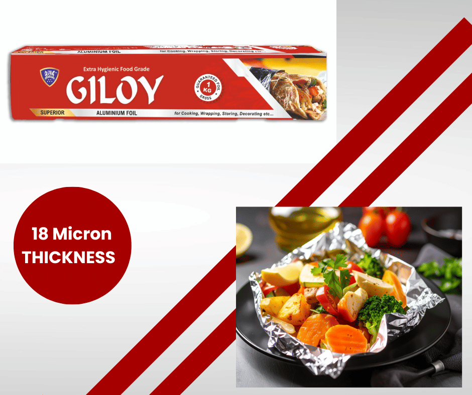     			GILOY Aluminium Foil 1Kg Gross – Heavy Duty Food Wrap (18 Micron)