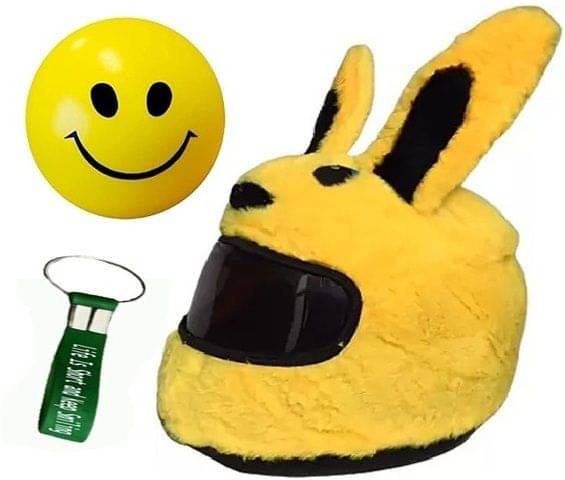 HELLOBEAR Bunny Motorcycle Helmet Cover With Smiley Ball for Bike Riders gift - 42 cm (Yellow) HELLOBEAR Bunny Motorcycle Helmet Cover With Smiley Ball for Bike Riders gift - 42 cm (Yellow)