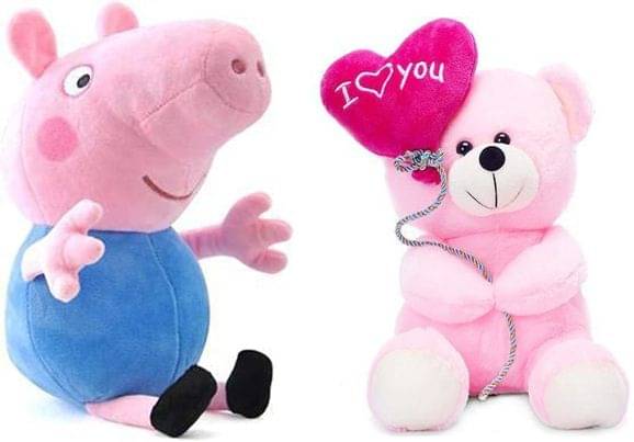 HELLOBEAR Combo Soft Toy Peppa Pig With Teddy Bear For kids Cute Plush Animal Toy - 25 cm (Multicolor) HELLOBEAR Combo Soft Toy Peppa Pig With Teddy Bear For kids Cute Plush Animal Toy - 25 cm (Multicolor)