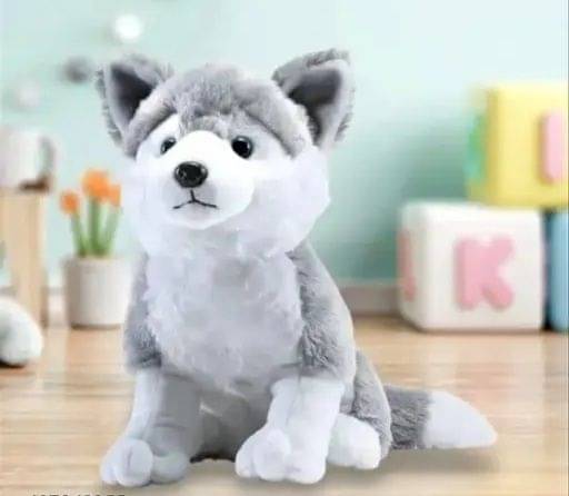     			HELLOBEAR Cute Husky Dog Soft Toy Plush Stuffed Animal for Kids & Adults Dog Teddy  - 25 cm (White, Grey)