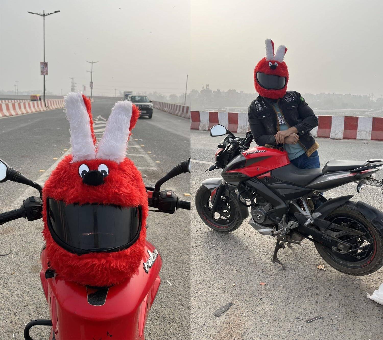     			HELLOBEAR Trending Rabbit Bunny Helmet Red Cover  - 30 cm (Red)