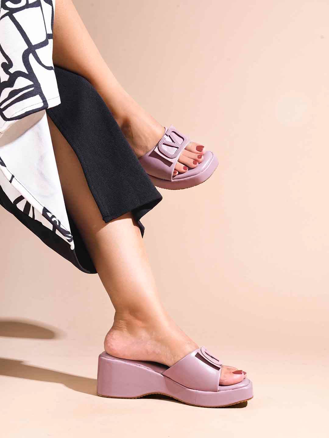 JM Looks Lavender Women's Slip On Heels     			JM Looks Lavender Women's Slip On Heels