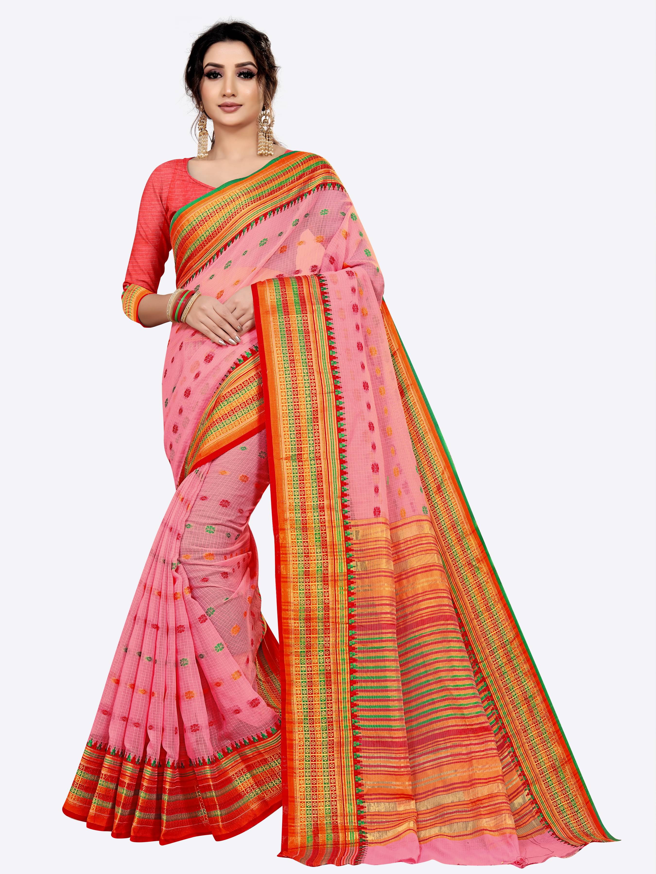     			Jagdamba Fashions Cotton Woven Regular Saree With Unstitched Blouse Piece ( Pink )
