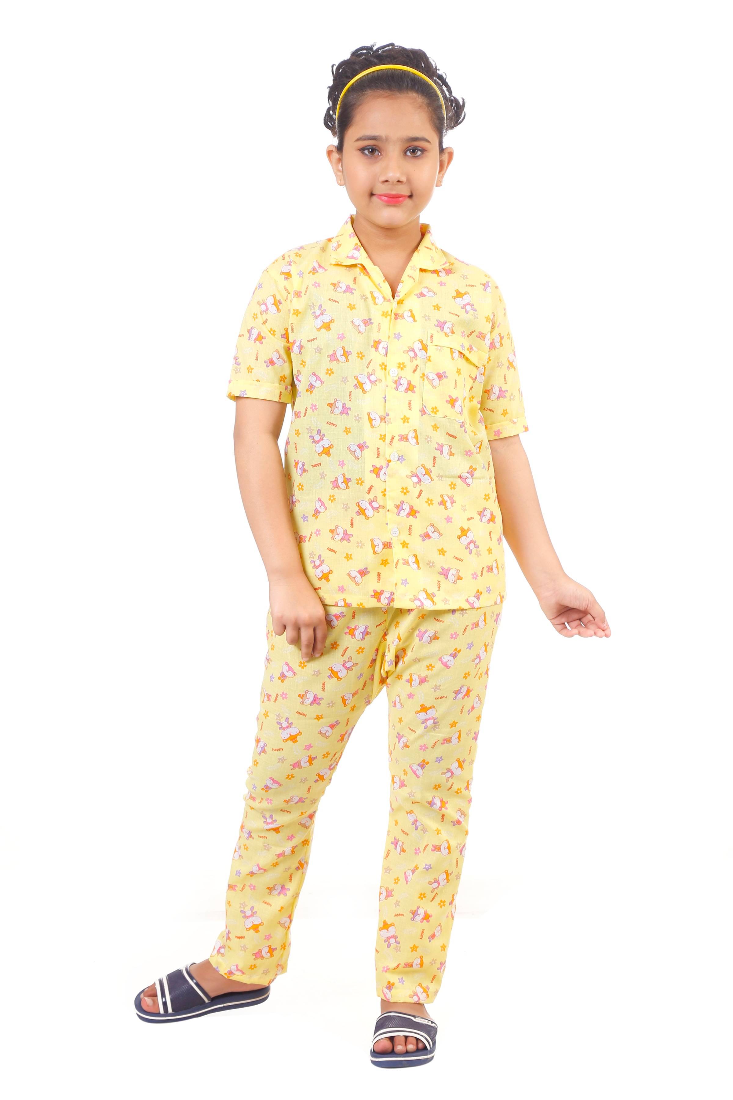     			KJD Pack of 1 Baby Girls Cotton Blend Nightsuit Set ( Yellow )